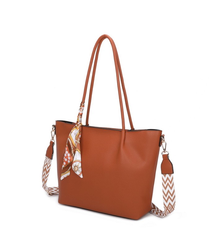 T11585 - Bolso bandolera con pequeño bolso interior de cierre de botón y pañuelo y bandolera rayada