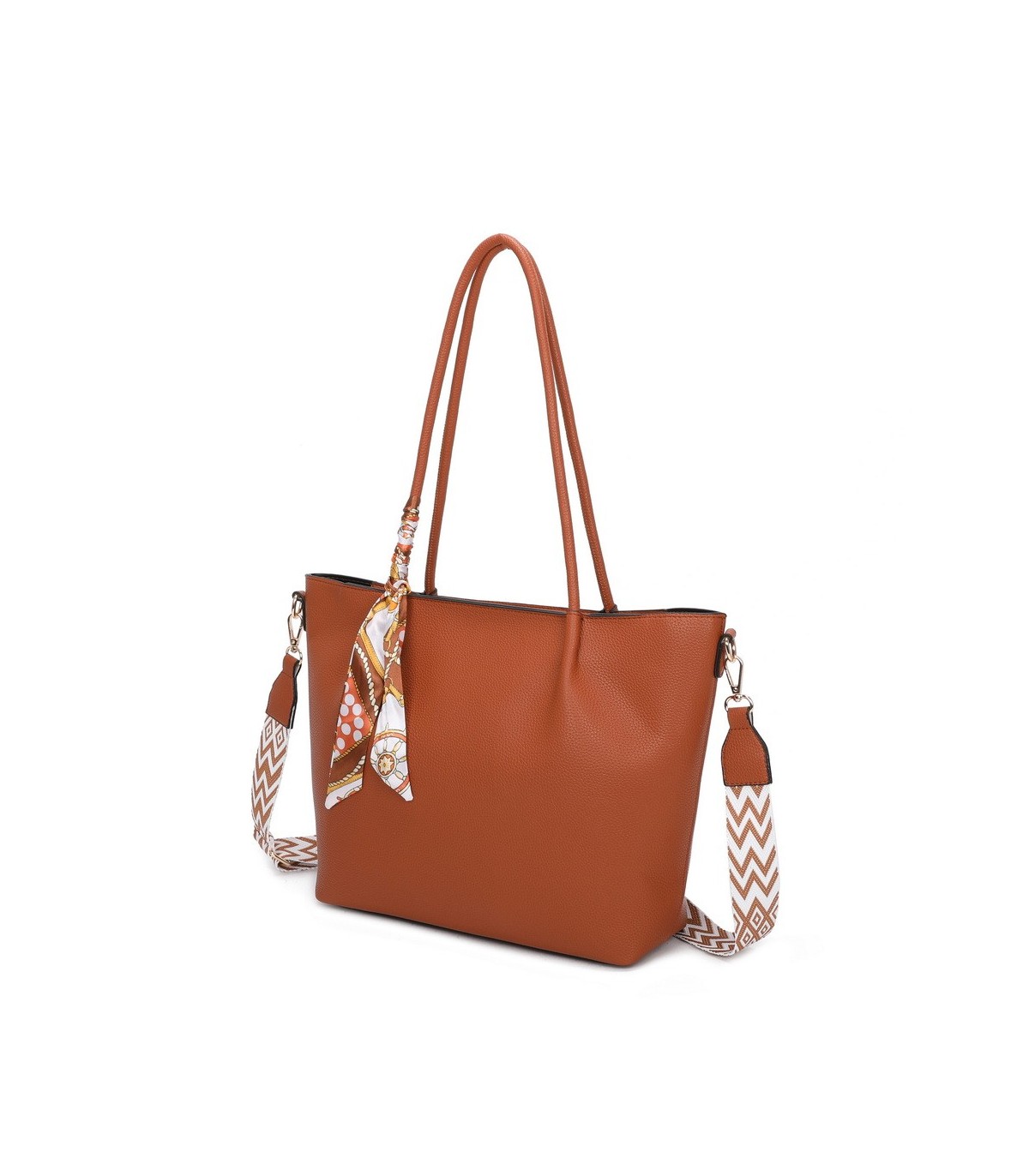 T11585 - Bolso bandolera con pequeño bolso interior de cierre de botón y pañuelo y bandolera rayada