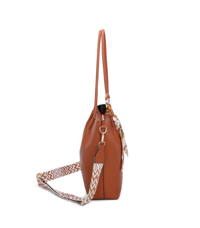 T11585 - Bolso bandolera con pequeño bolso interior de cierre de botón y pañuelo y bandolera rayada