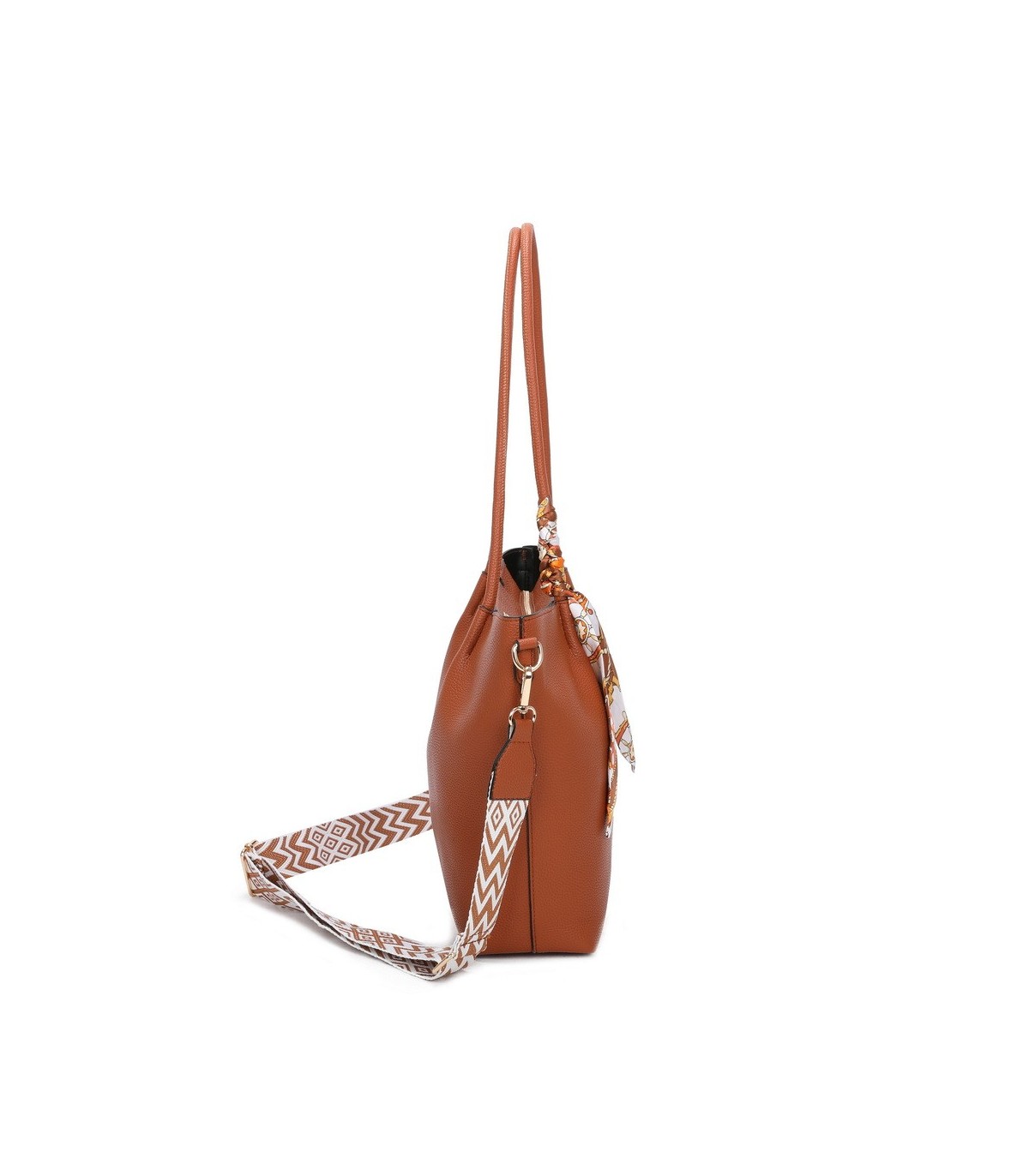 T11585 - Bolso bandolera con pequeño bolso interior de cierre de botón y pañuelo y bandolera rayada