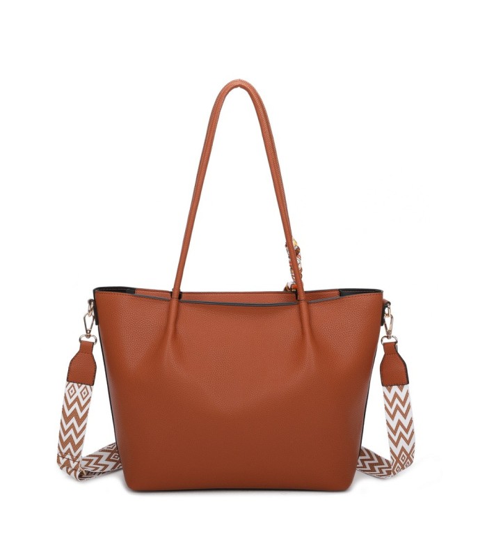 T11585 - Bolso bandolera con pequeño bolso interior de cierre de botón y pañuelo y bandolera rayada