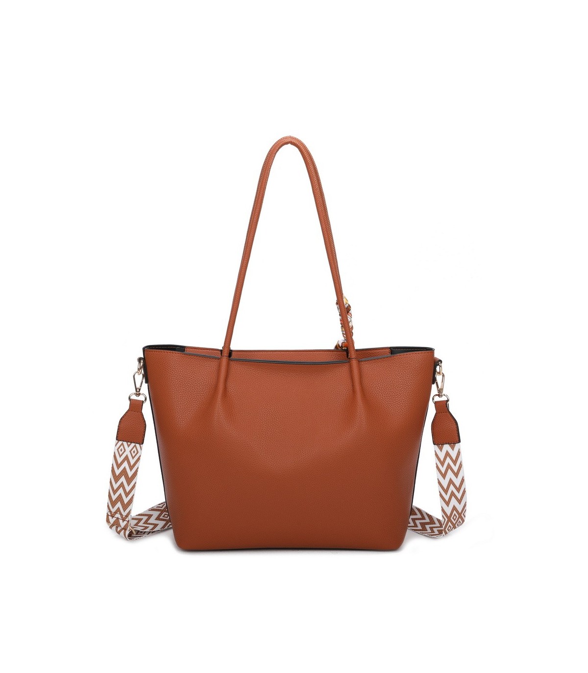 T11585 - Bolso bandolera con pequeño bolso interior de cierre de botón y pañuelo y bandolera rayada