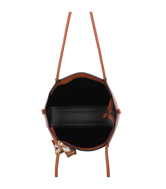 T11585 - Bolso bandolera con pequeño bolso interior de cierre de botón y pañuelo y bandolera rayada
