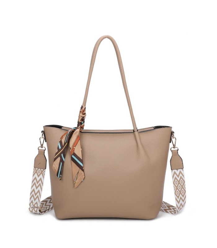 T11585 - Bolso bandolera con pequeño bolso interior de cierre de botón y pañuelo y bandolera rayada