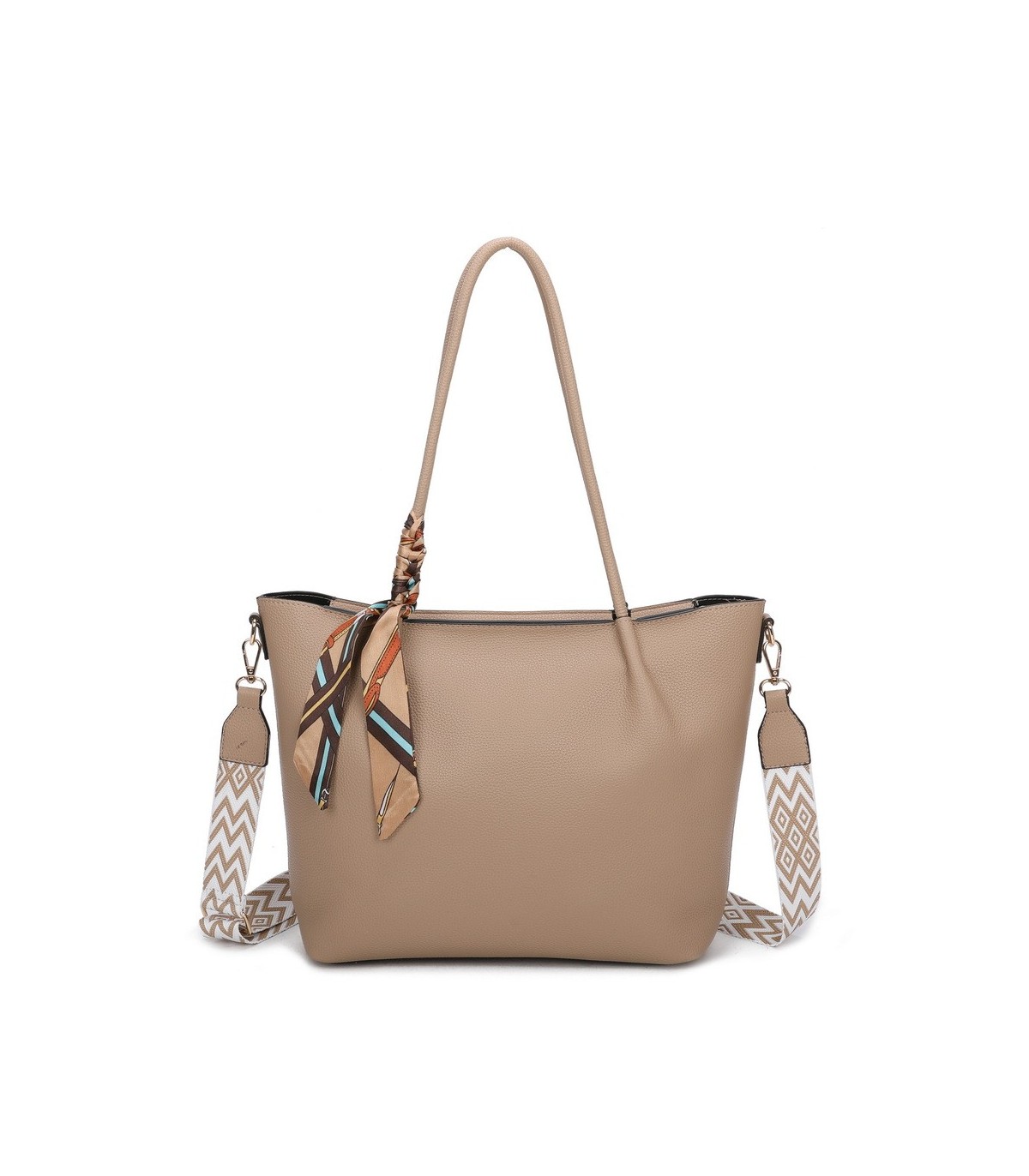 T11585 - Bolso bandolera con pequeño bolso interior de cierre de botón y pañuelo y bandolera rayada