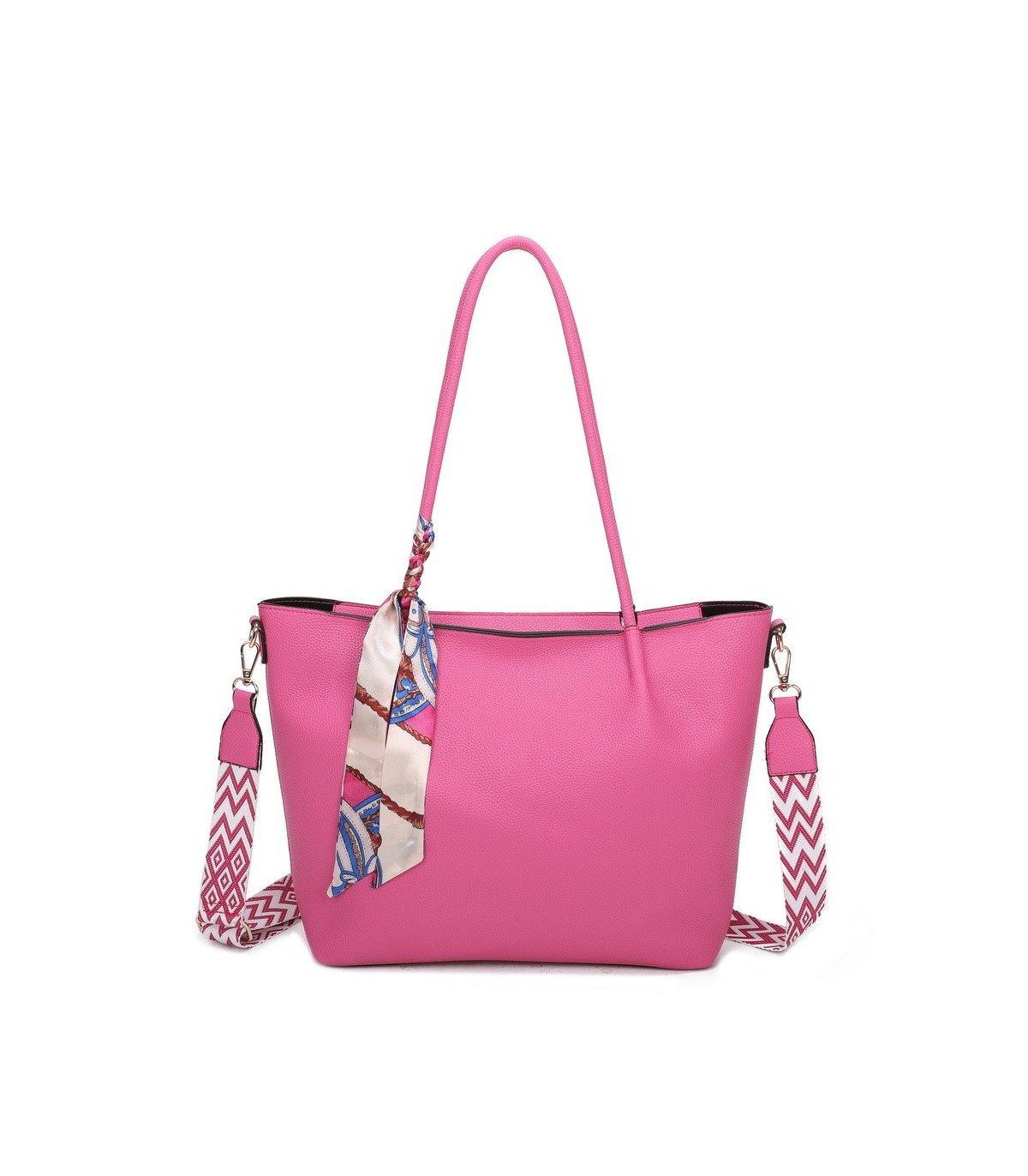 T11585 - Bolso bandolera con pequeño bolso interior de cierre de botón y pañuelo y bandolera rayada