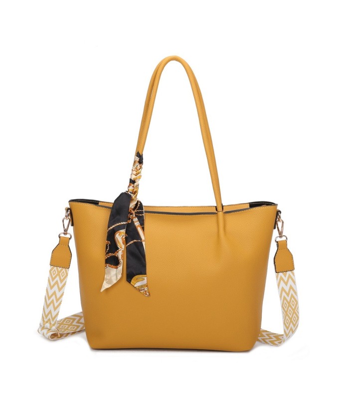 T11585 - Bolso bandolera con pequeño bolso interior de cierre de botón y pañuelo y bandolera rayada
