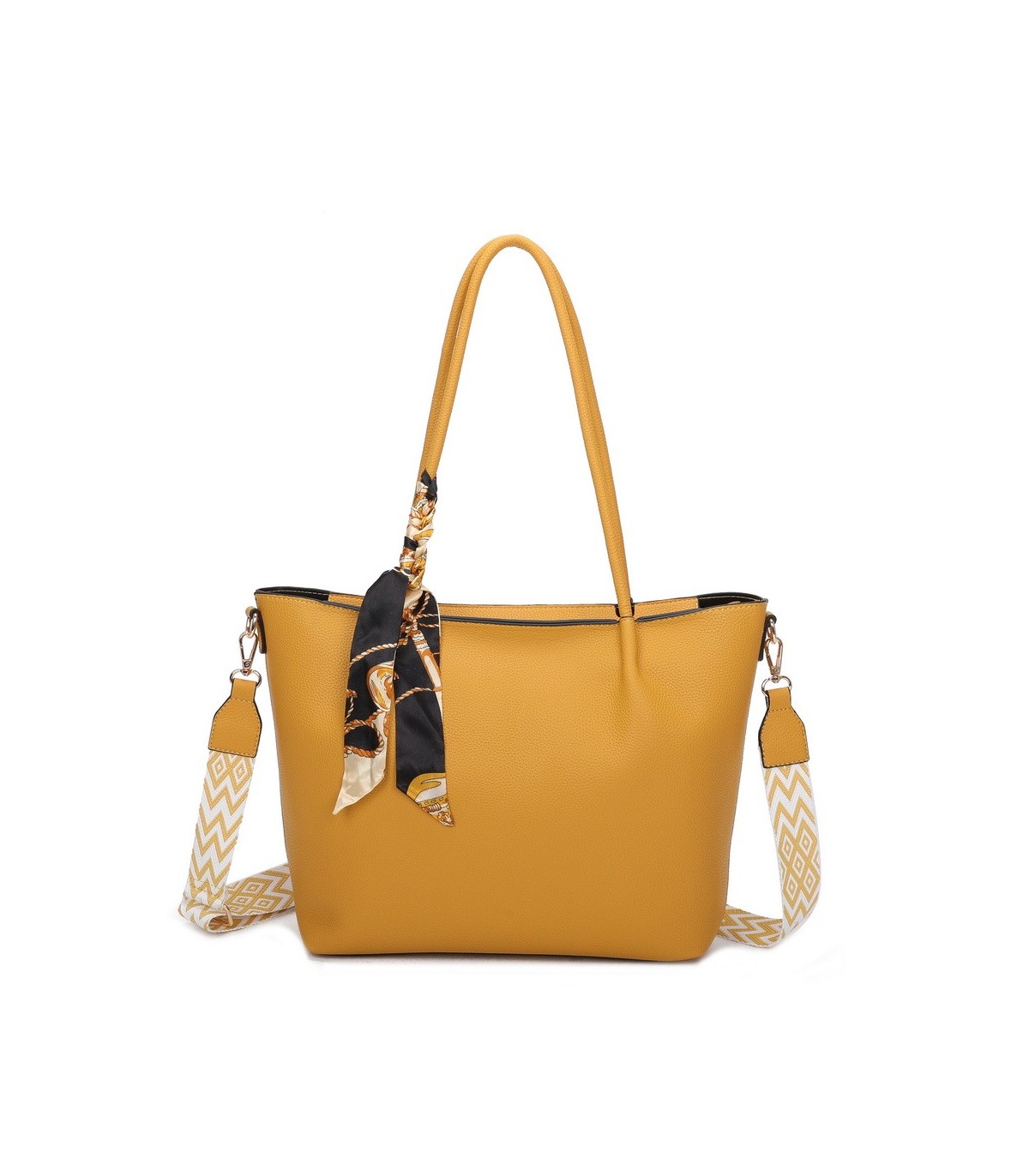 T11585 - Bolso bandolera con pequeño bolso interior de cierre de botón y pañuelo y bandolera rayada