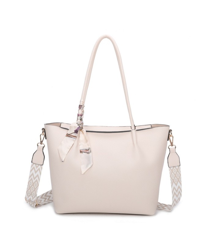 T11585 - Bolso bandolera con pequeño bolso interior de cierre de botón y pañuelo y bandolera rayada