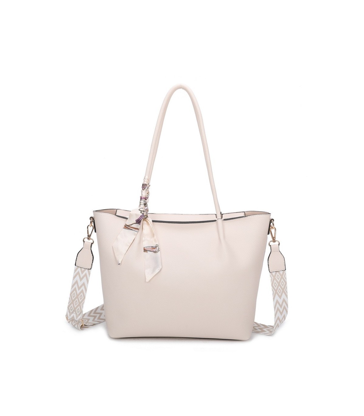 T11585 - Bolso bandolera con pequeño bolso interior de cierre de botón y pañuelo y bandolera rayada