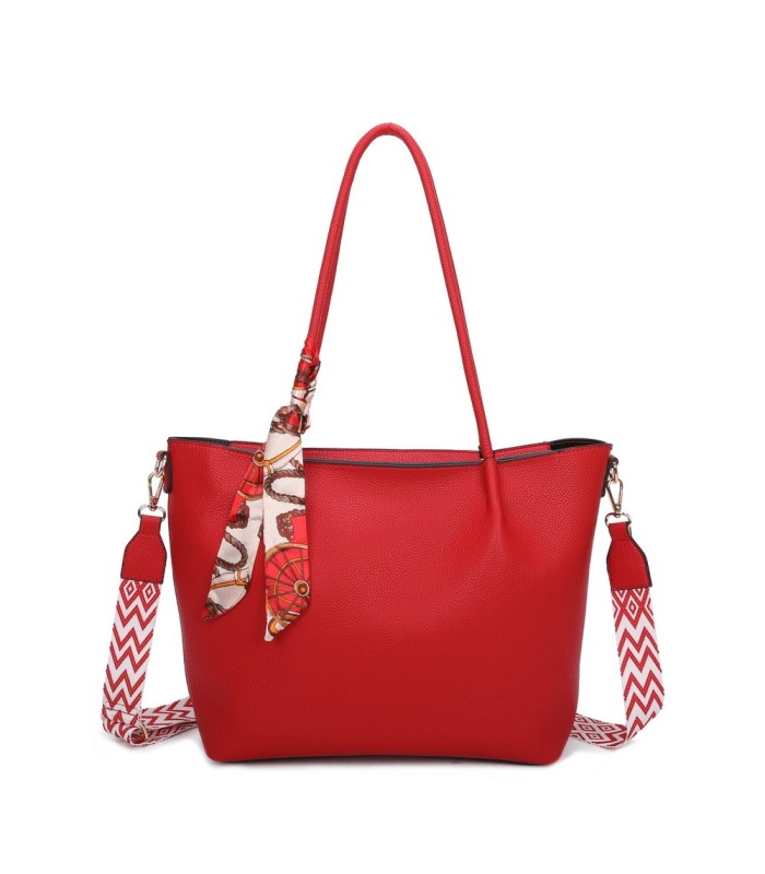 T11585 - Bolso bandolera con pequeño bolso interior de cierre de botón y pañuelo y bandolera rayada