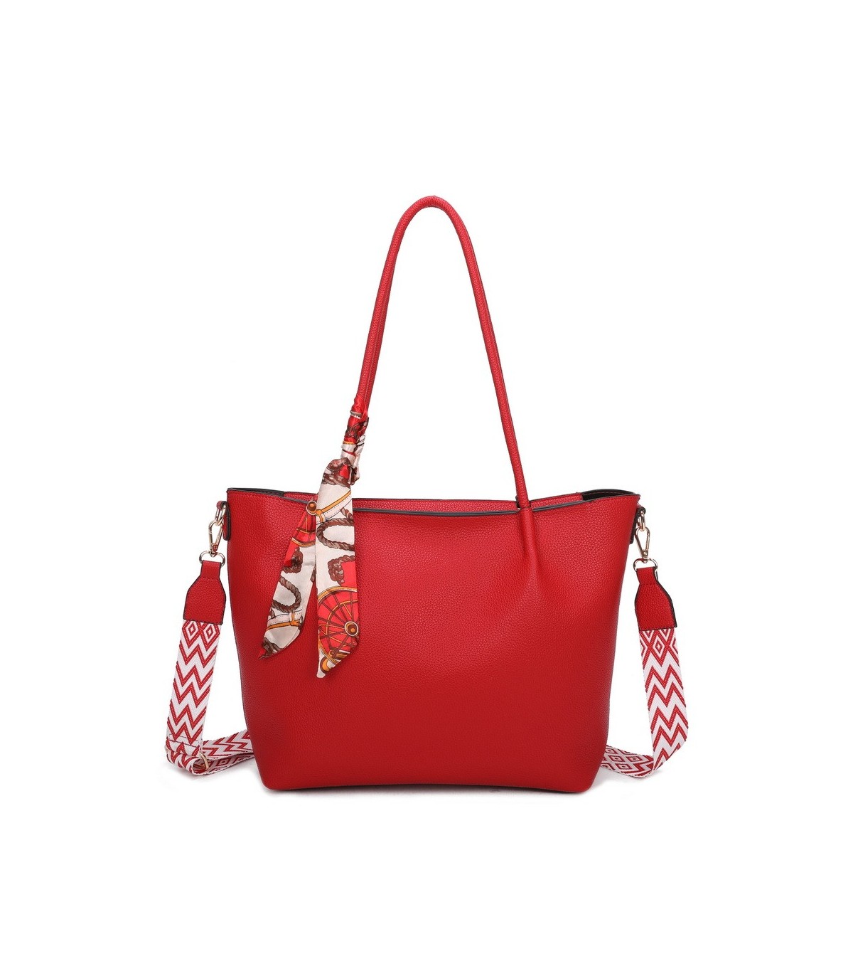 T11585 - Bolso bandolera con pequeño bolso interior de cierre de botón y pañuelo y bandolera rayada