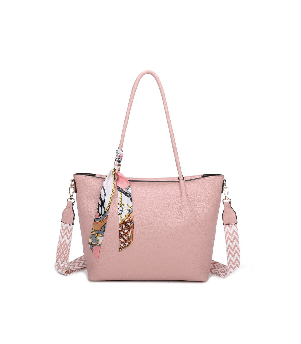 T11585 - Bolso bandolera con pequeño bolso interior de cierre de botón y pañuelo y bandolera rayada