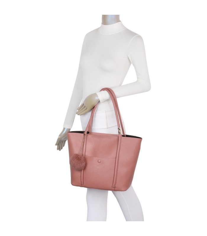 T11563 - Bolso bandolera con pompón y bolsillo frontal