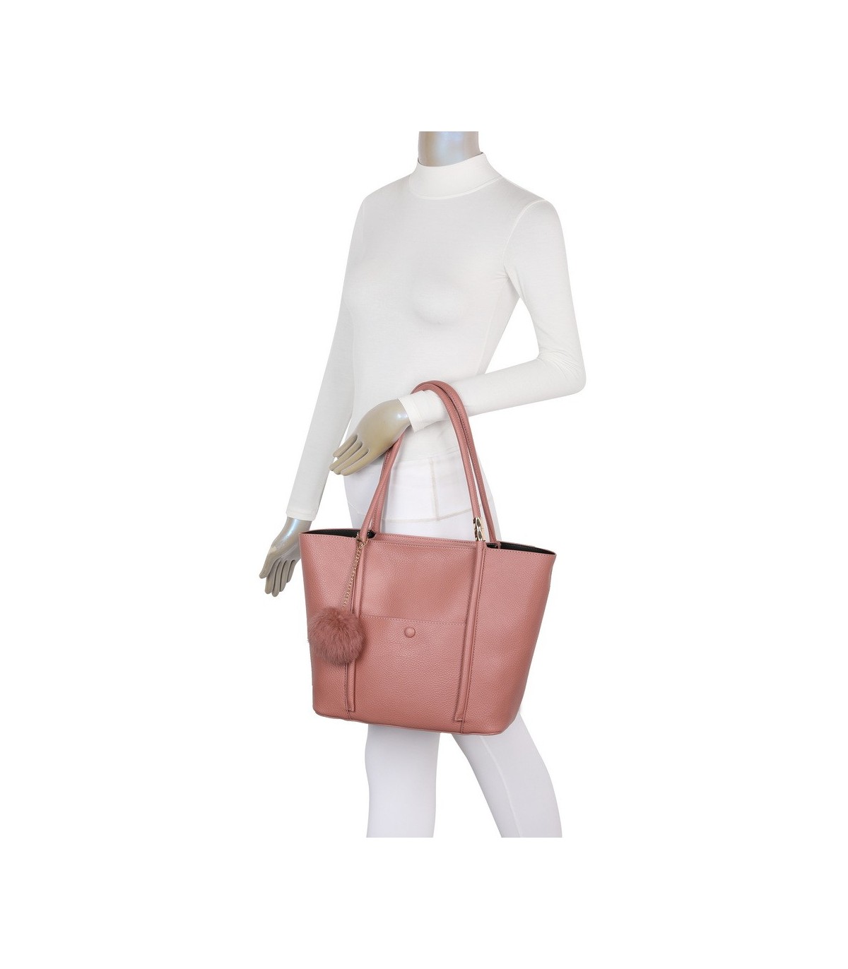 T11563 - Bolso bandolera con pompón y bolsillo frontal