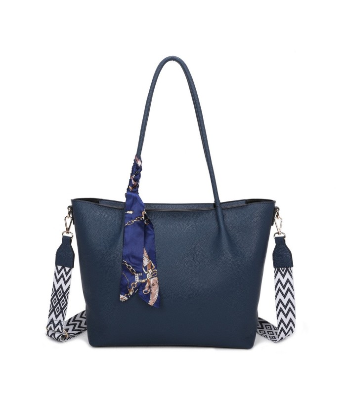 T11585 - Bolso bandolera con pequeño bolso interior de cierre de botón y pañuelo y bandolera rayada