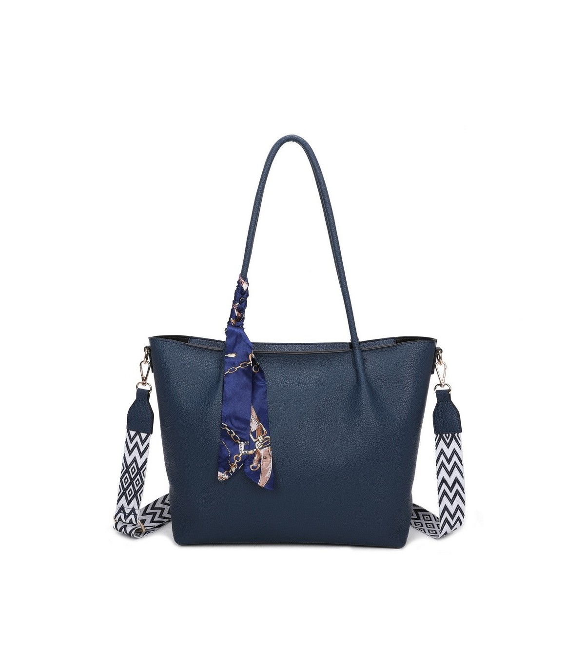 T11585 - Bolso bandolera con pequeño bolso interior de cierre de botón y pañuelo y bandolera rayada