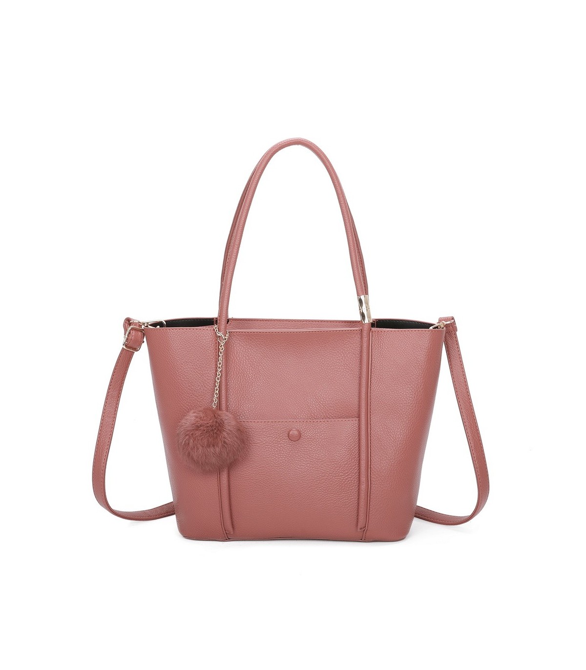 T11563 - Bolso bandolera con pompón y bolsillo frontal