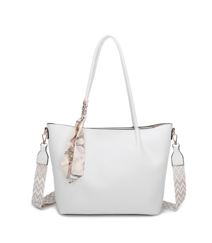 T11585 - Bolso bandolera con pequeño bolso interior de cierre de botón y pañuelo y bandolera rayada