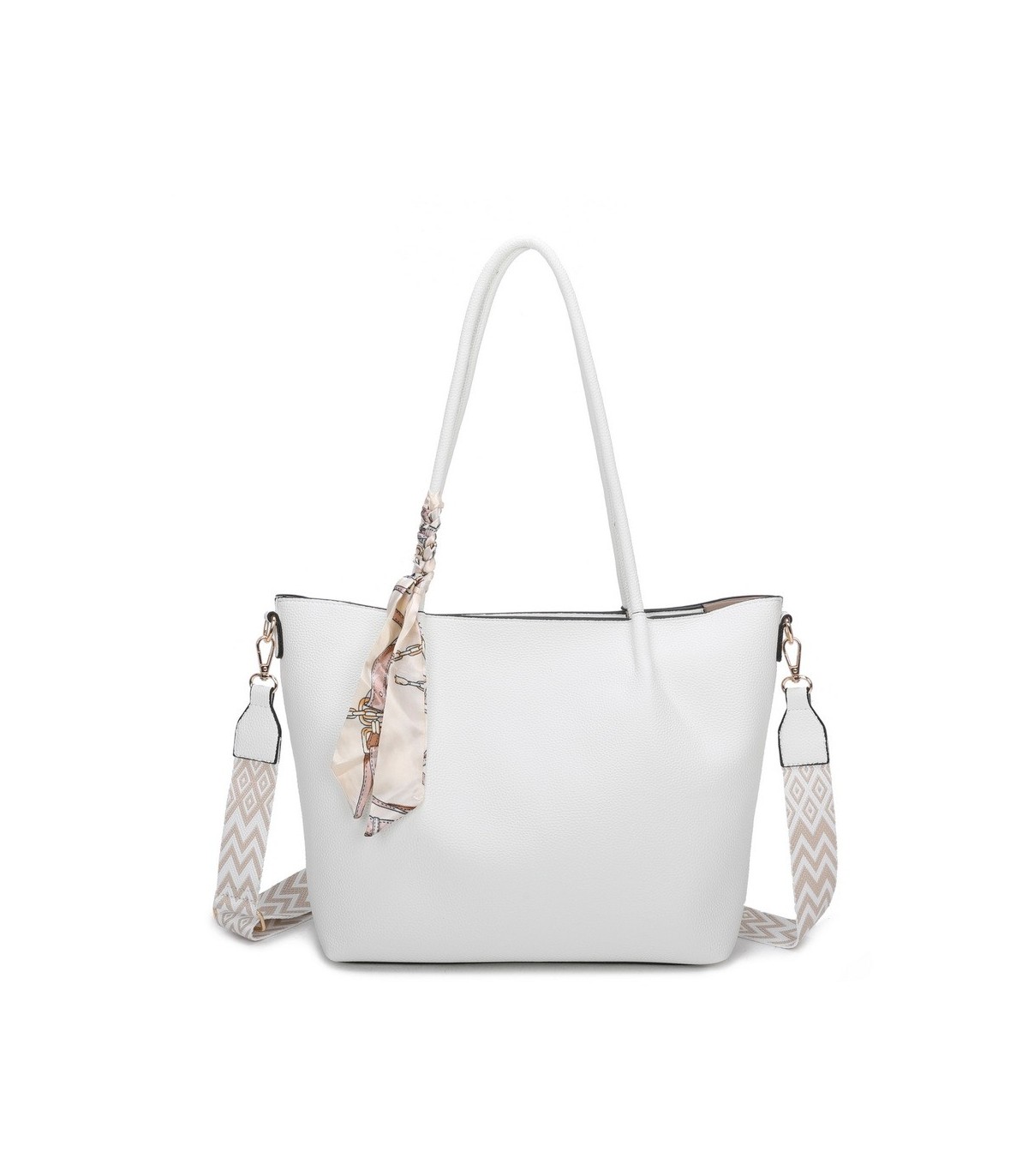 T11585 - Bolso bandolera con pequeño bolso interior de cierre de botón y pañuelo y bandolera rayada