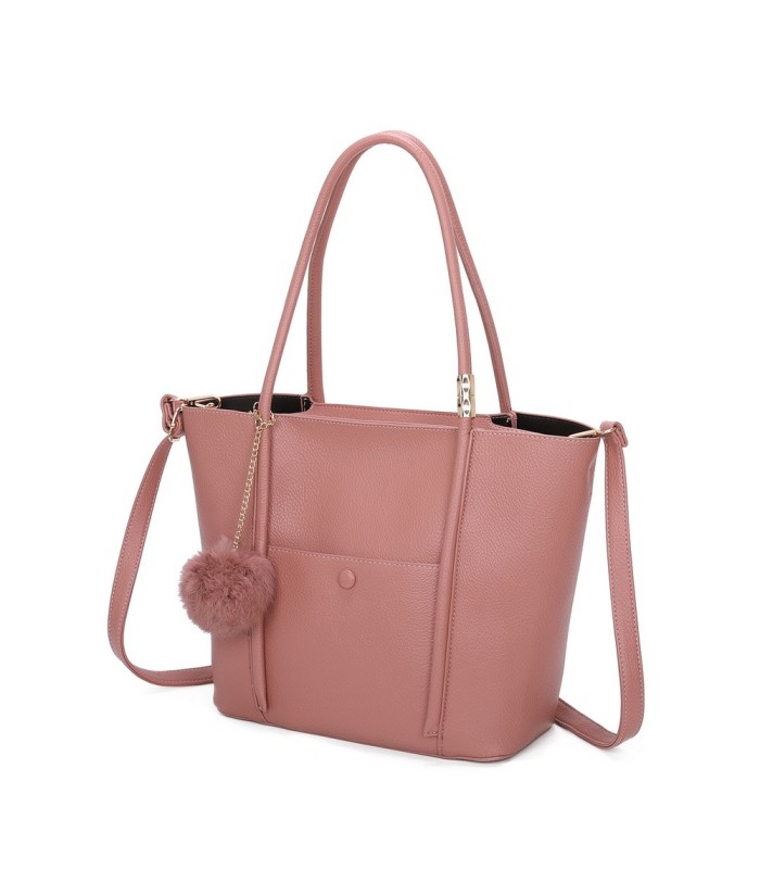 T11563 - Bolso bandolera con pompón y bolsillo frontal