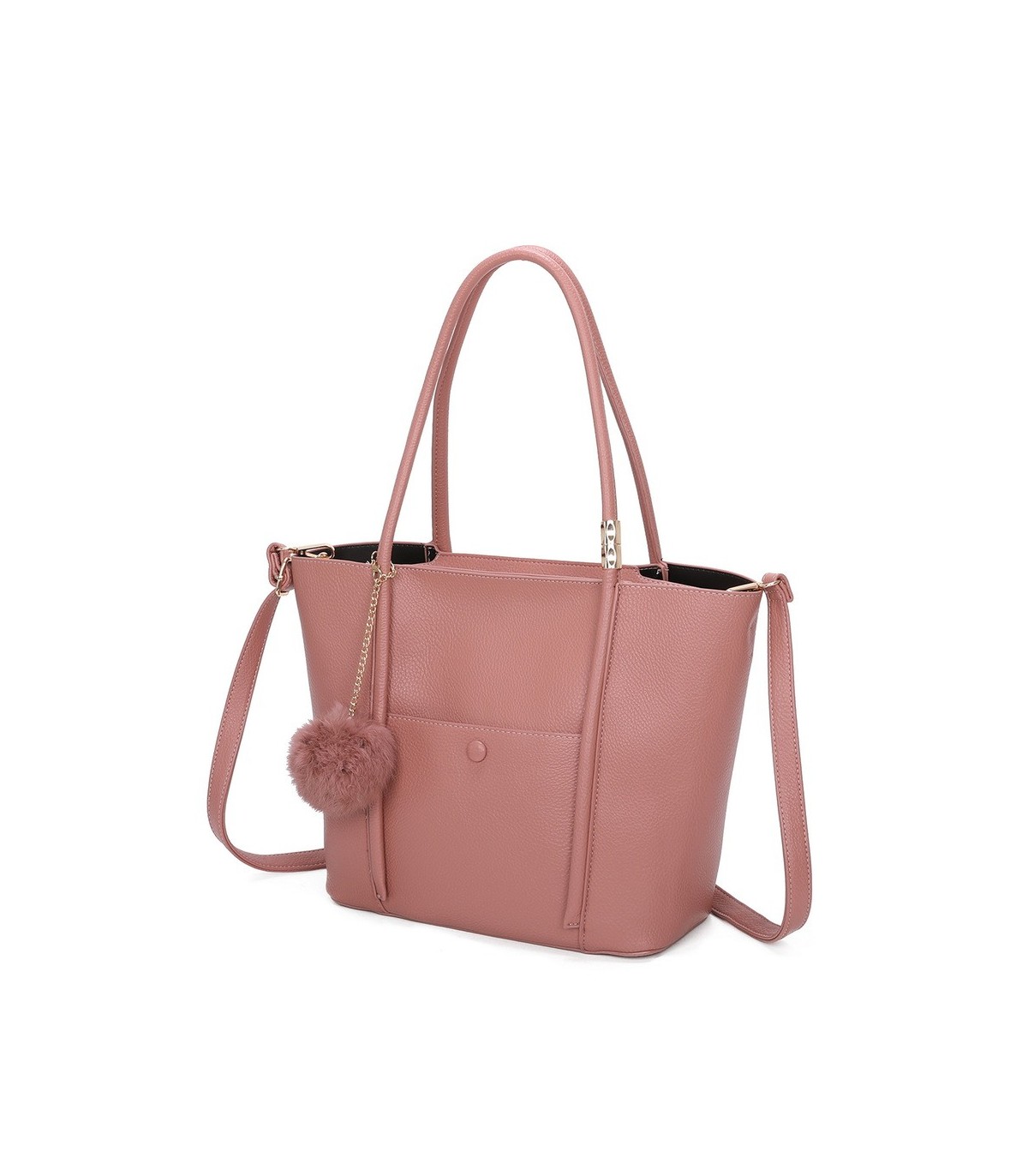 T11563 - Bolso bandolera con pompón y bolsillo frontal