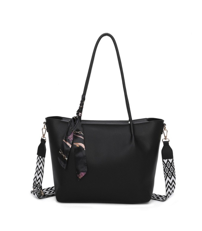 T11585 - Bolso bandolera con pequeño bolso interior de cierre de botón y pañuelo y bandolera rayada