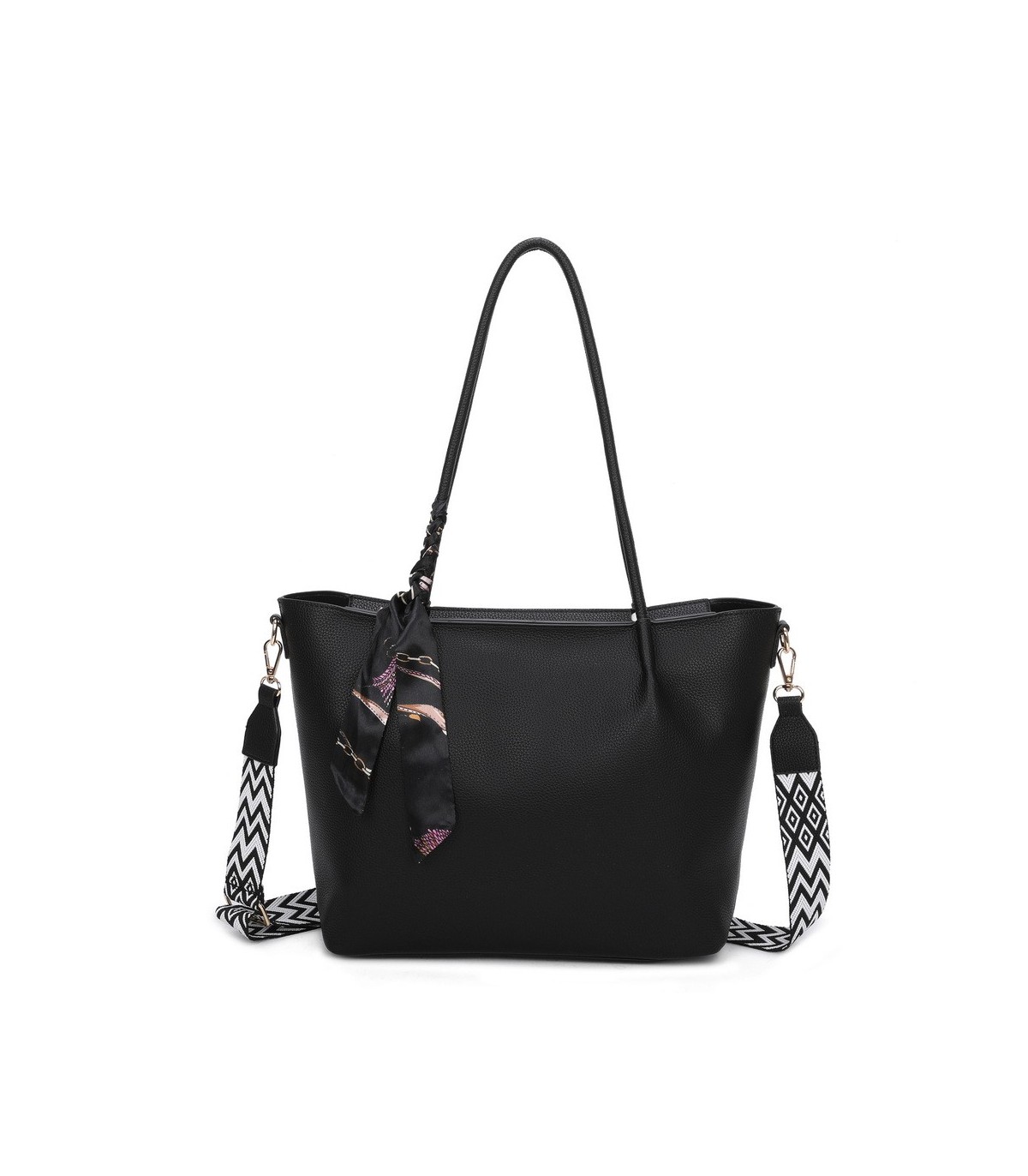 T11585 - Bolso bandolera con pequeño bolso interior de cierre de botón y pañuelo y bandolera rayada