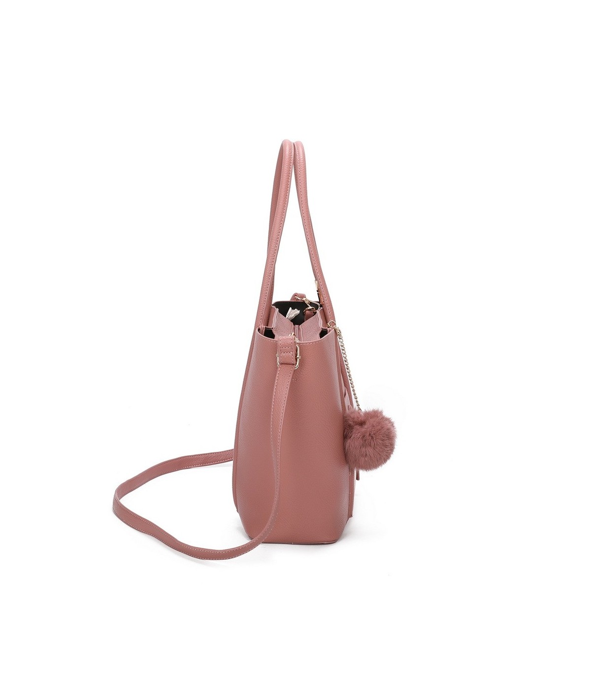 T11563 - Bolso bandolera con pompón y bolsillo frontal