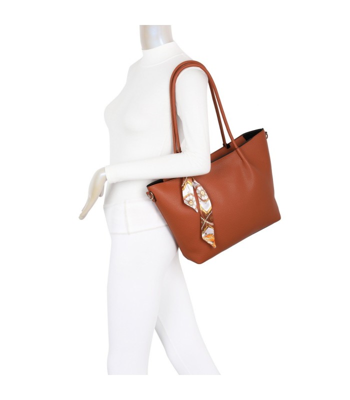 T11585 - Bolso bandolera con pequeño bolso interior de cierre de botón y pañuelo y bandolera rayada