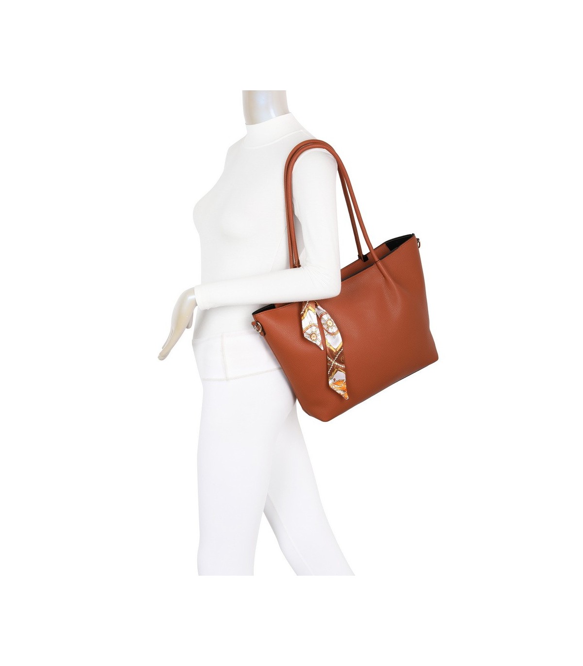 T11585 - Bolso bandolera con pequeño bolso interior de cierre de botón y pañuelo y bandolera rayada
