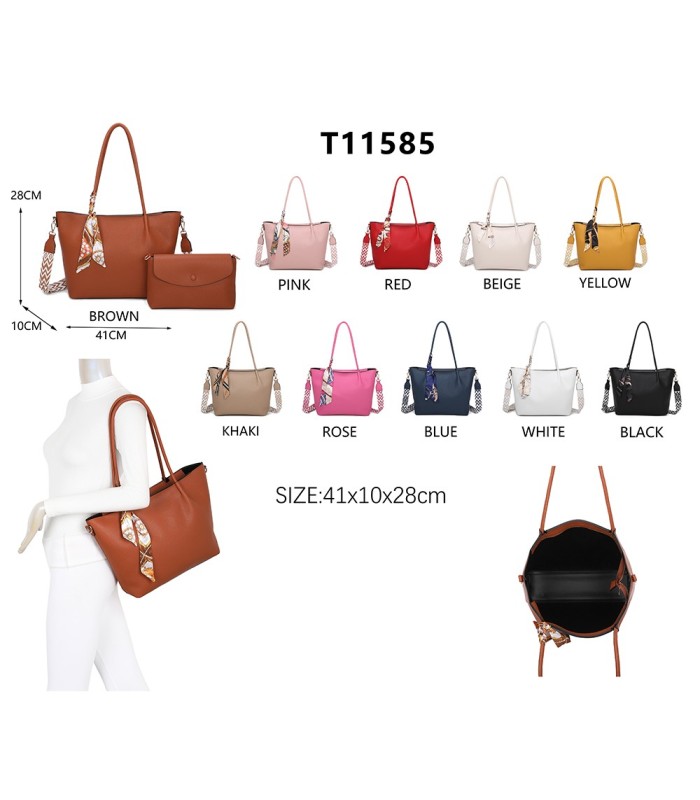 T11585 - Bolso bandolera con pequeño bolso interior de cierre de botón y pañuelo y bandolera rayada
