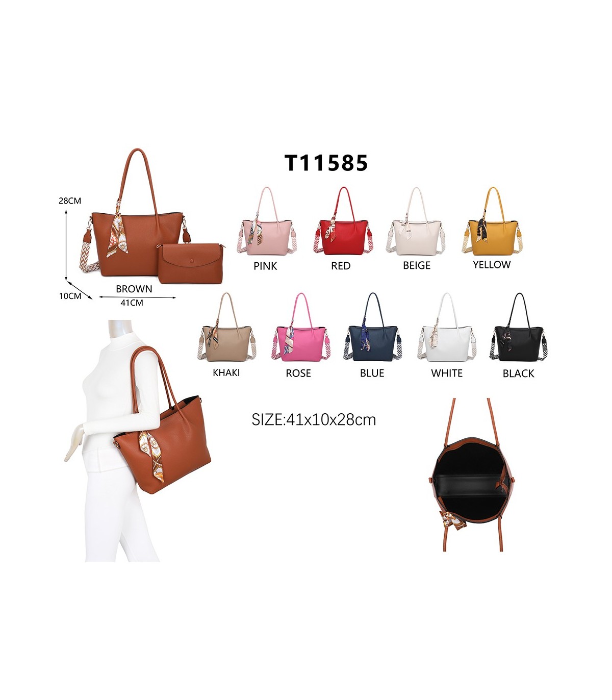 T11585 - Bolso bandolera con pequeño bolso interior de cierre de botón y pañuelo y bandolera rayada