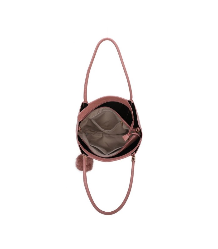 T11563 - Bolso bandolera con pompón y bolsillo frontal