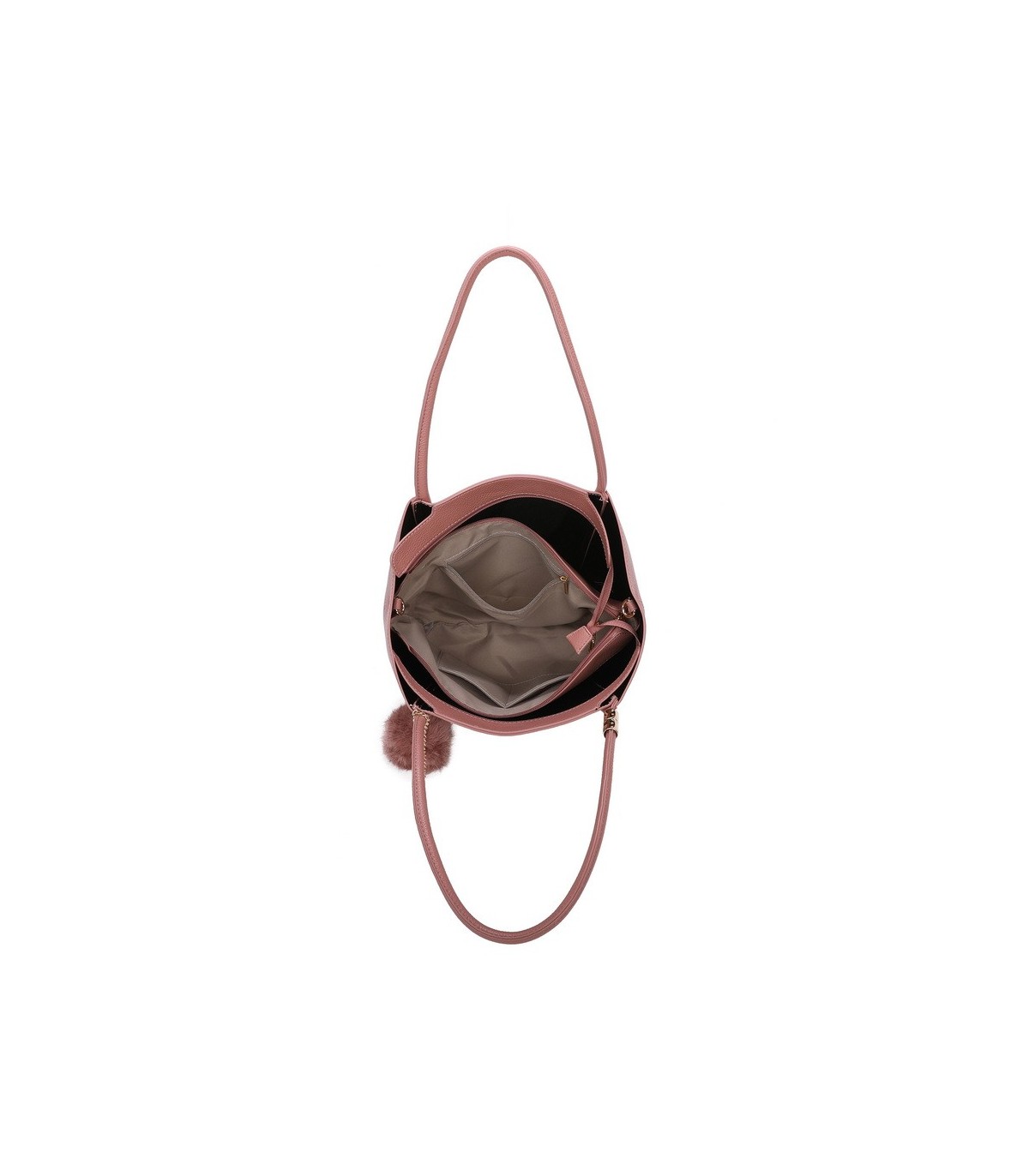 T11563 - Bolso bandolera con pompón y bolsillo frontal