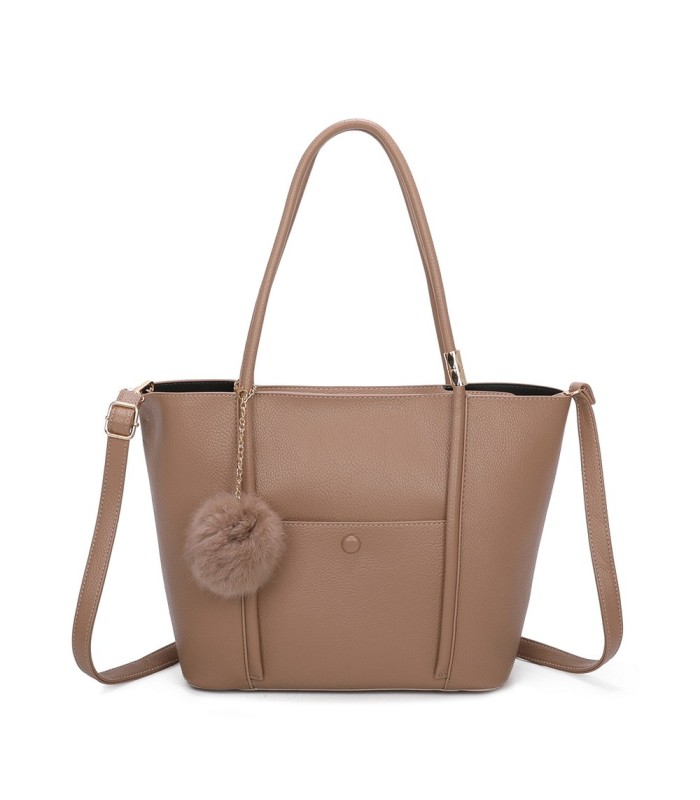 T11563 - Bolso bandolera con pompón y bolsillo frontal