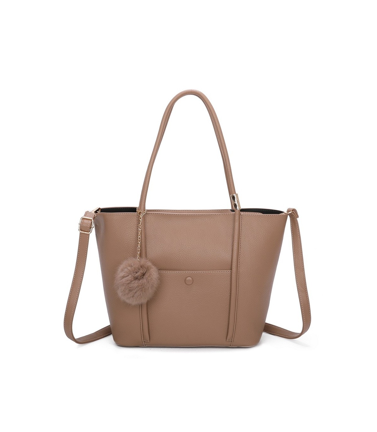 T11563 - Bolso bandolera con pompón y bolsillo frontal