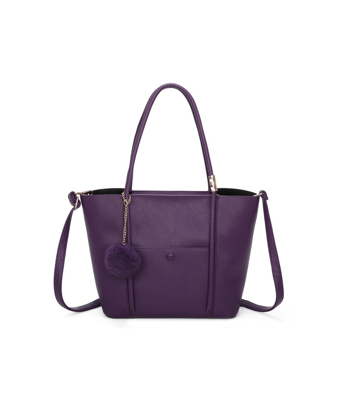 T11563 - Bolso bandolera con pompón y bolsillo frontal