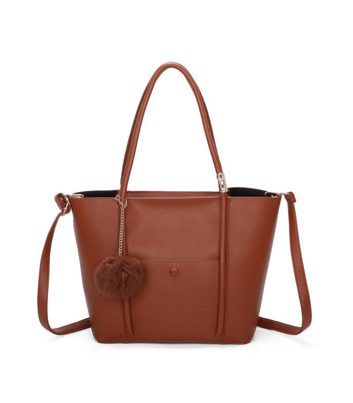 T11563 - Bolso bandolera con pompón y bolsillo frontal