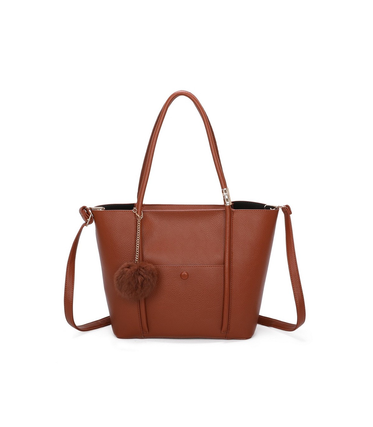 T11563 - Bolso bandolera con pompón y bolsillo frontal