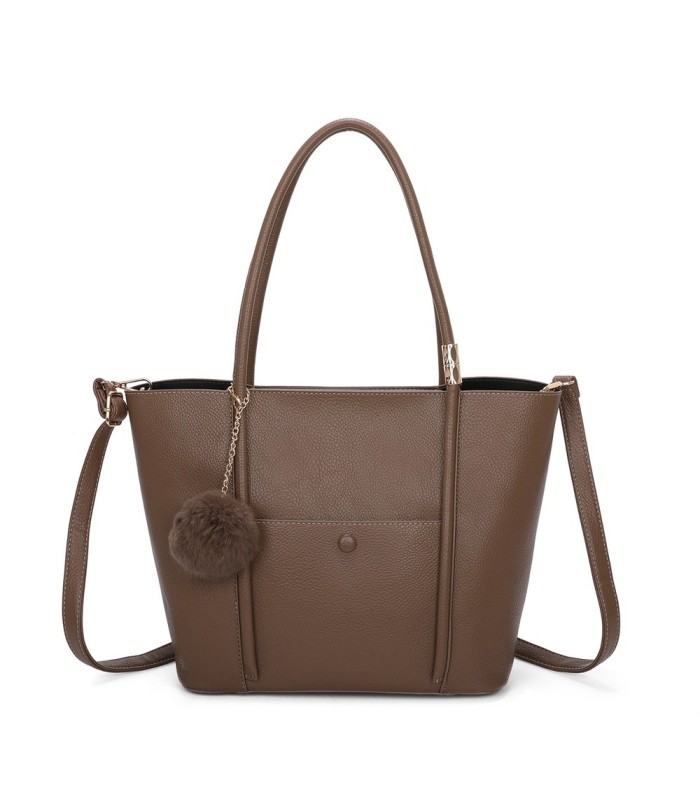 T11563 - Bolso bandolera con pompón y bolsillo frontal