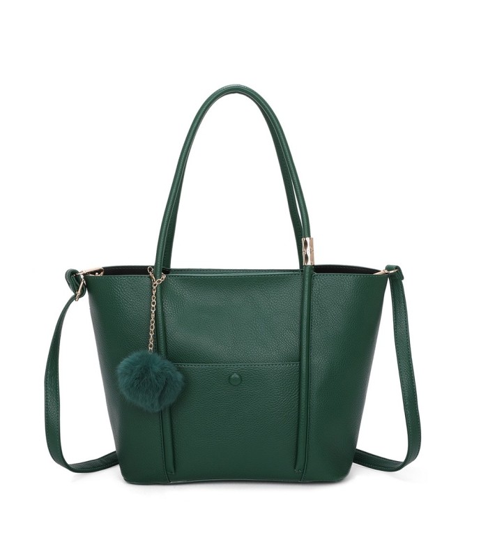 T11563 - Bolso bandolera con pompón y bolsillo frontal