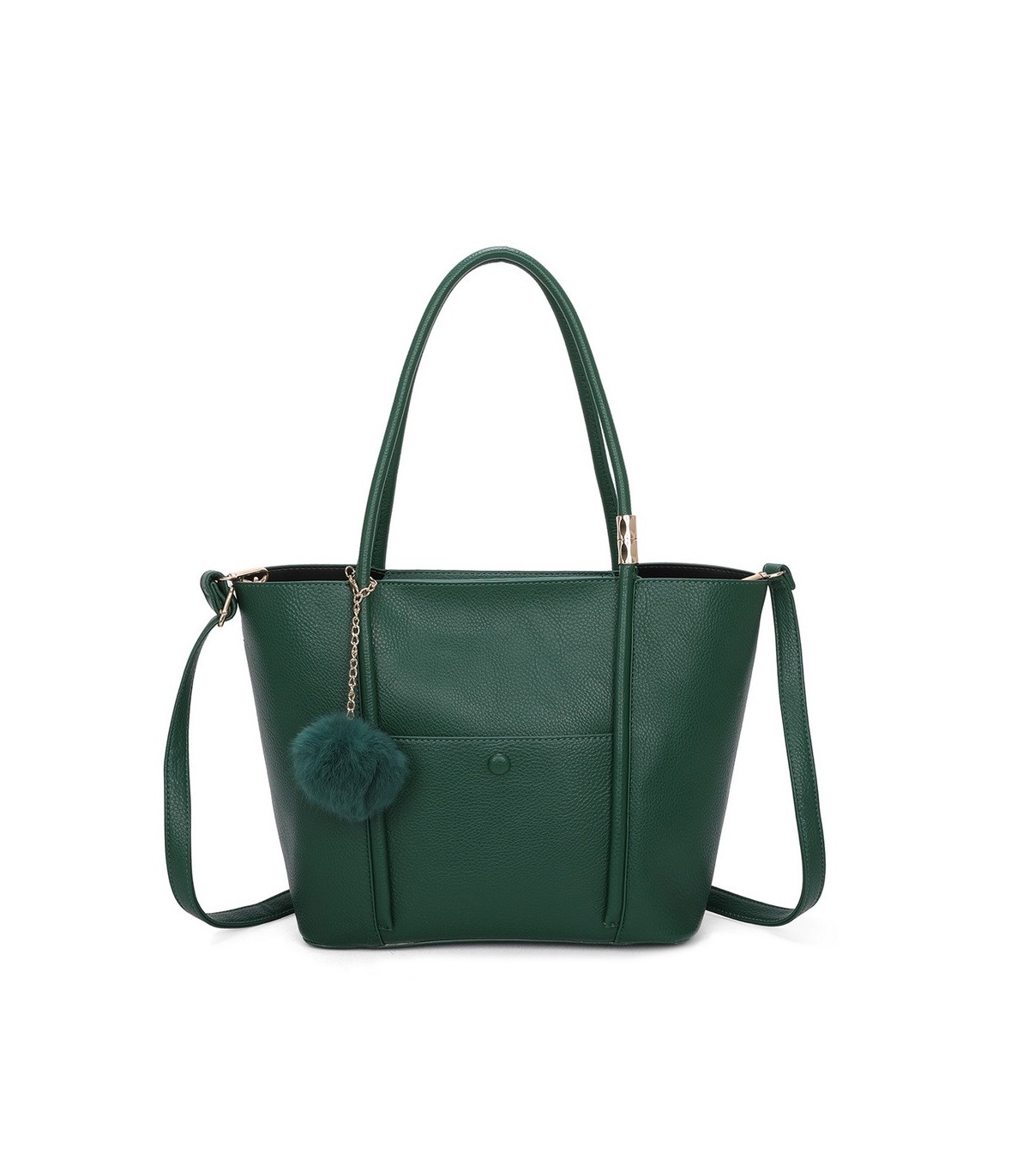 T11563 - Bolso bandolera con pompón y bolsillo frontal
