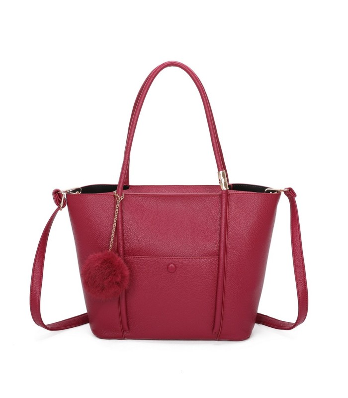 T11563 - Bolso bandolera con pompón y bolsillo frontal