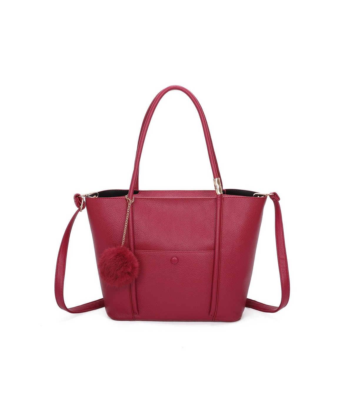 T11563 - Bolso bandolera con pompón y bolsillo frontal