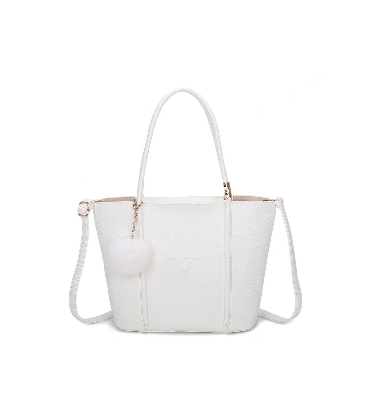 T11563 - Bolso bandolera con pompón y bolsillo frontal