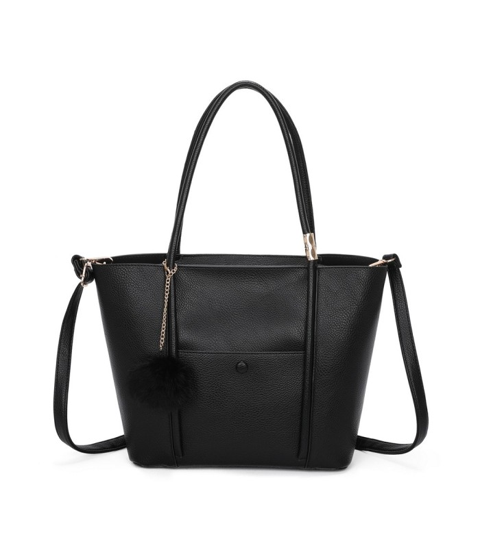 T11563 - Bolso bandolera con pompón y bolsillo frontal