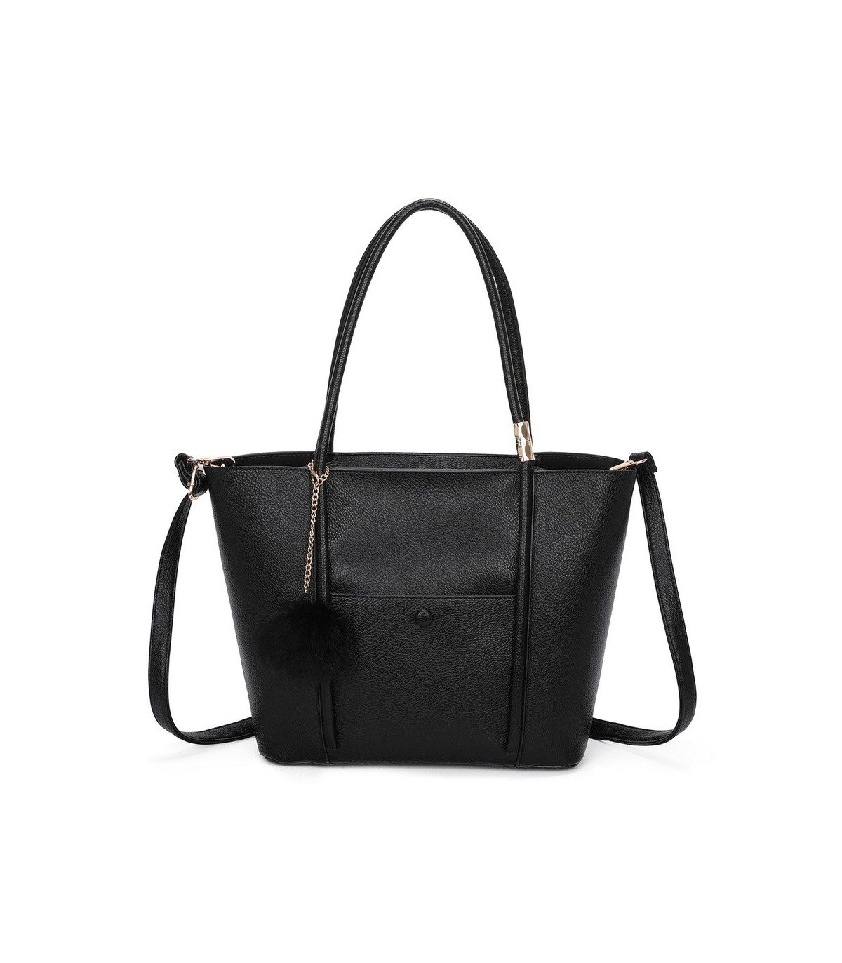 T11563 - Bolso bandolera con pompón y bolsillo frontal