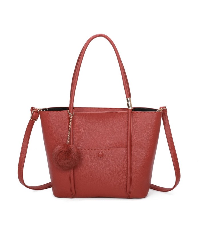 T11563 - Bolso bandolera con pompón y bolsillo frontal