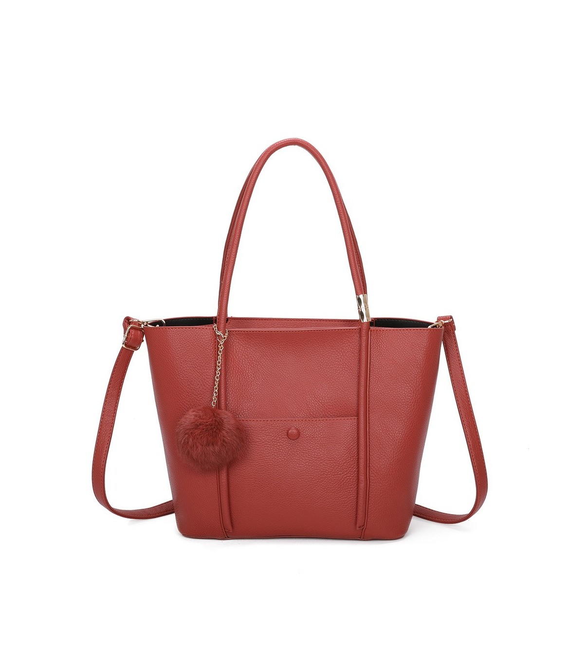 T11563 - Bolso bandolera con pompón y bolsillo frontal